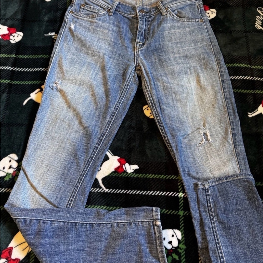 7 For All Mankind Skinny Jeans Womens 26 Low Rise Stretch Blue Distressed - Picture 2 of 7